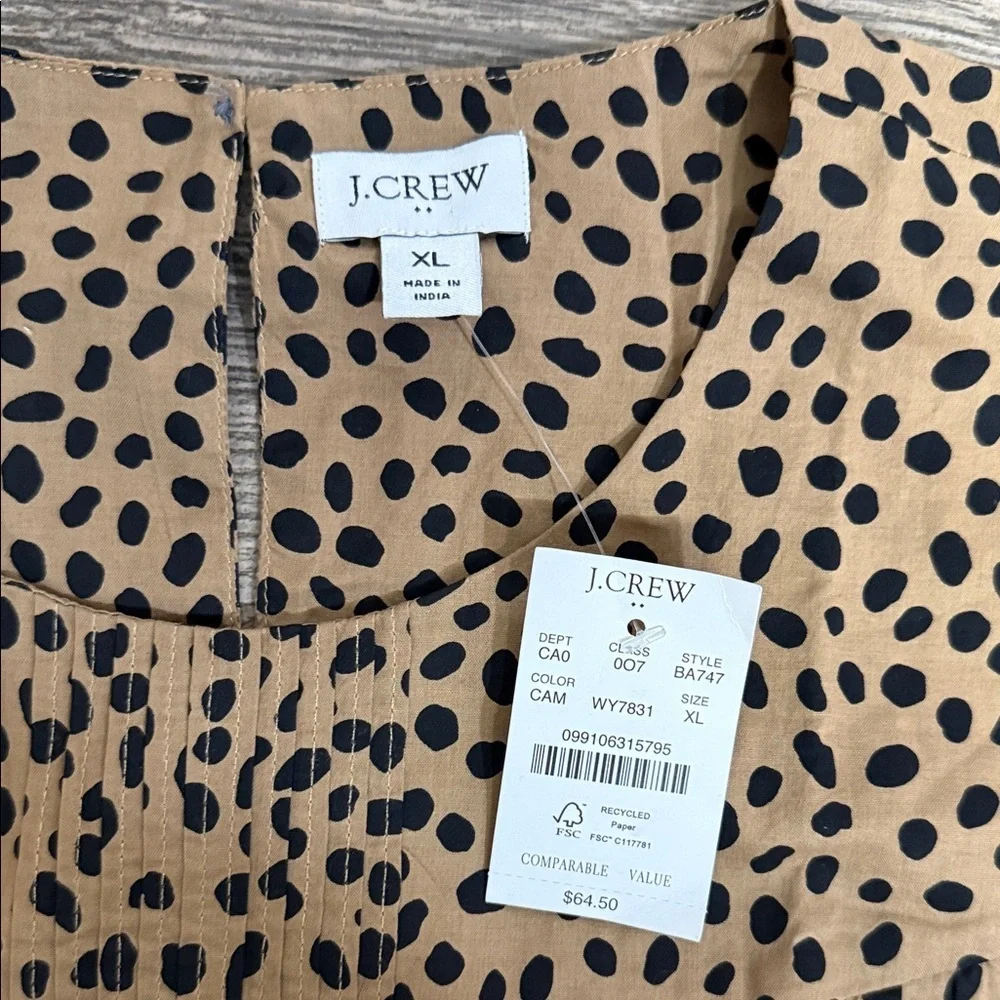 J. Crew Tan and Black Polka Dot Ruffle Sleeve Camisole